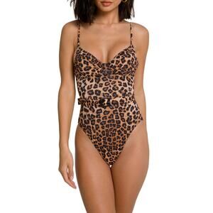 Good American Show Off One-Piece Swimsuit Leopard Print -No Belt
